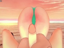 ¡Anzu Tea Gardner te hace una paja con los pies en la playa! Yu-Gi-Oh! Pies Punto de vista