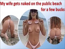 mi esposa se desnuda en la playa pública para cambiar de puta amateur real - completo en rojo