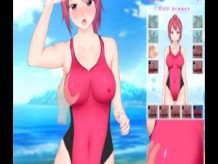 Feel Up a Sexy Lifeguard [Juego Hentai] follándose a un vigilante de la bahía en traje de baño de una pieza en la playa