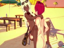 Dulce chica negra Hentai Sexo en la playa