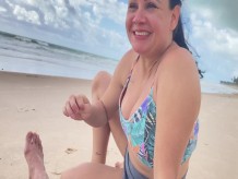 # vacaciones adultos 2021- segundo día en la playa- Buenos días sexo con semen en la boca en la playa