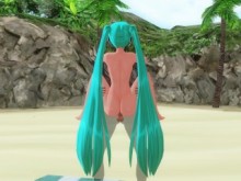 3D HENTAI Hatsune Miku divirtiéndose en la playa (parte 2)