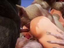 Furry Monsters Gangbang Girl en la playa - Doble anal DAP 3D Hentai