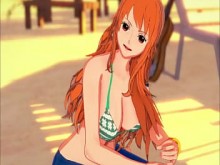 Nami te hace la paja de tu vida en la playa JOI - One Piece