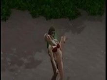 sexo con una mujer trans en la playa Los Sims