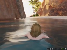 Playa nudista, nadar en topless en una cascada.