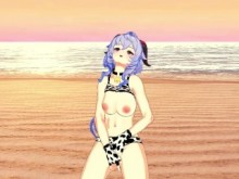 Impacto de Genshin: Ganyu se masturba en la playa [hentai r34]