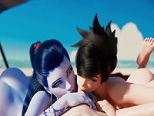 Overwatch - ¡Sexo en trío en Beach Tracer y Black Widow!