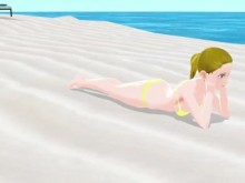 【Emma】 Chica rubia de anime se probó micro bikinis en la playa.