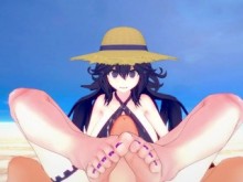 Hex Maniac de Pokémon te hace una paja con los pies en la playa Hentai POV