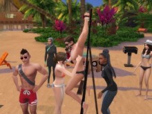 Fiesta de cosquillas en la playa pública