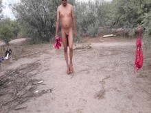 sexy trans deliciosa con minifalda se desnuda en publico plug anal de zorra y tacones muy caliente l
