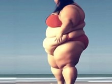 Súper Fat USBBW Ejercicio en solitario en la playa Generada AI 070409B