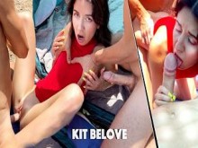 Dos hombres conocieron a una pareja y se follaron a su novia en una playa pública