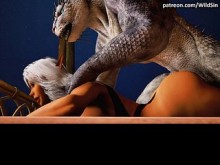 Argorian Drake y Elf de grandes tetas en Beach House - polvo romántico con creampie