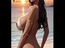 hermosa mujer se relaja en la playa animación Ai