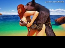 Hombre lobo y elfo follan en la playa