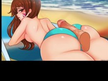 Hermanastro frota su gran polla entre las nalgas de su hermanastra mayor en la playa