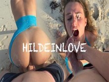 Hildeinlove - Follada en público en la playa, ¡me corro en su hermoso rostro!