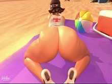 Kiriko-Chan con el Culito al aire en la playa con R&B Sensual