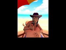 Robin está haciendo una mamada en la playa (One Piece)