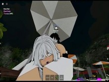 Roblox Esposa infiel follada en la playa mientras su marido no mira