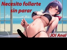 JOI Anal hentai en español. Tu novia con polla quiere follarte en la playa.