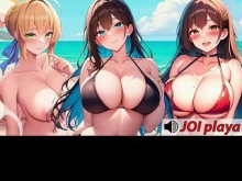 Chicas Hentai te dan una Masturbada Colectiva en la playa – JOI voz en Español.
