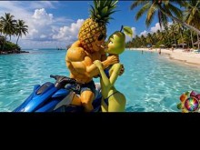 Peraguete follada duro en moto de agua por Pineapple King - Novela porno en la playa en la playa - Sexo con frutas calientes Fruta erótica Pineapple King Pounds Peraguete porno