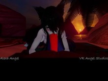 Goth Catgirl te chupa la polla en la playa