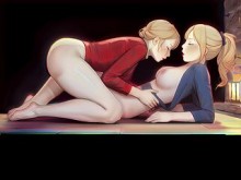 Summer Yuri Heat Dos chicas anime cachondas hacen tijeras y se corren a chorros en la playa