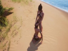 Travieso Playa Lesbianas Lamiendo Coño