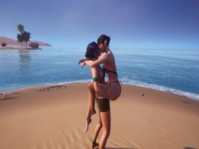 Lindas lesbianas besándose en la playa