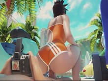 Tracer Overwatch 3D - Mamada en la playa y follada con condón Cabalgando anal salvaje y corrida entre tetas