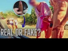 ¿Real o falso? Reaccionando ante un loco mostrando su polla en público y recibiendo una paja
